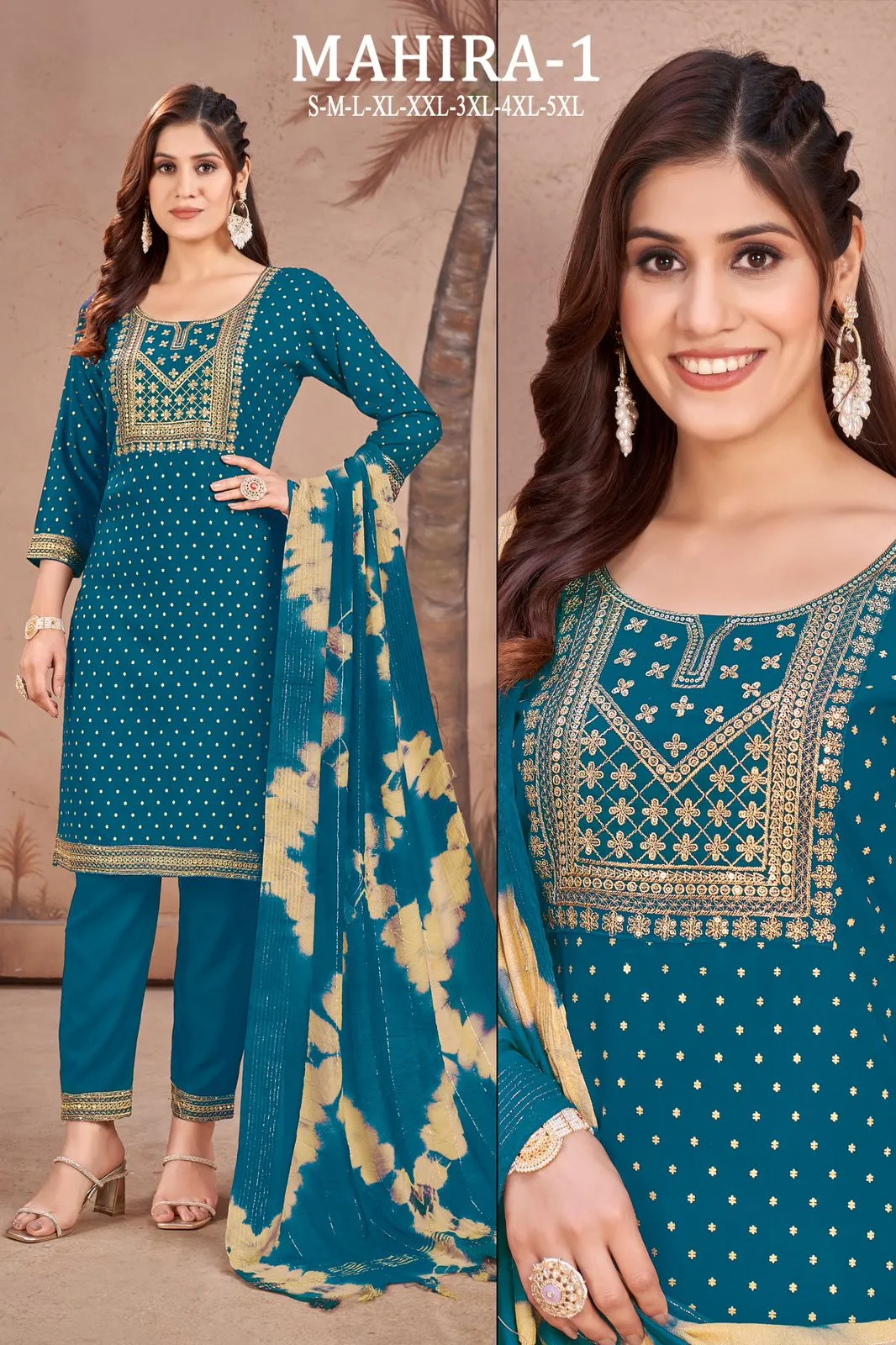 Rayon Embroidery Sequence Party Wear Women's Kurta Suit Blue