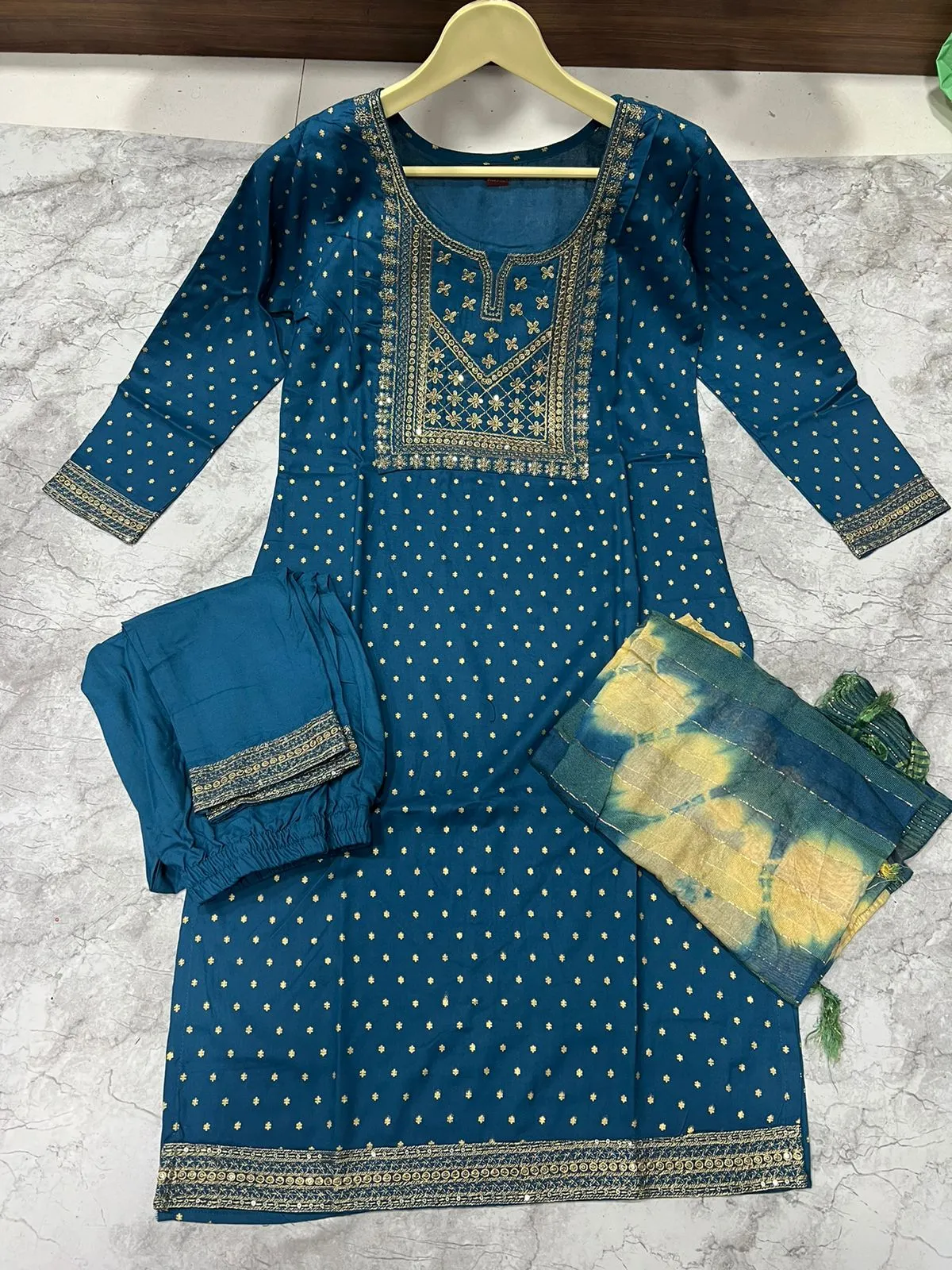 Rayon Embroidery Sequence Party Wear Women's Kurta Suit Blue