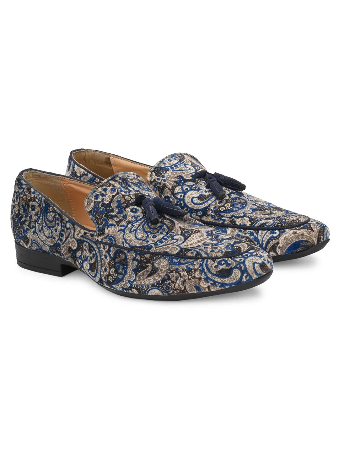 Royal Blue Paisley Tassel Loafers