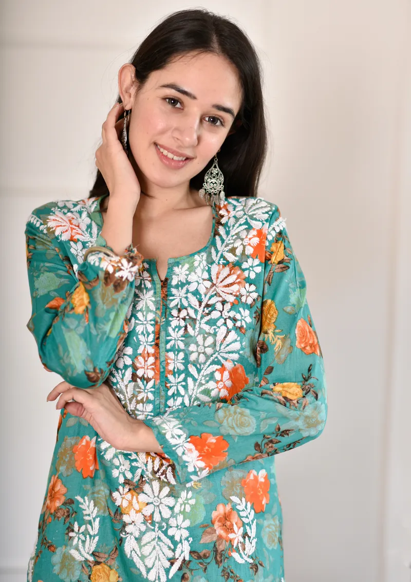 Rozy Premium Chikankari Mulmul Kurti