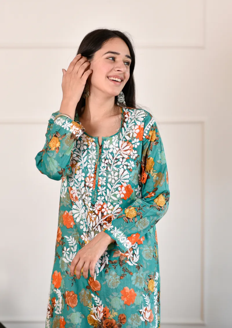 Rozy Premium Chikankari Mulmul Kurti