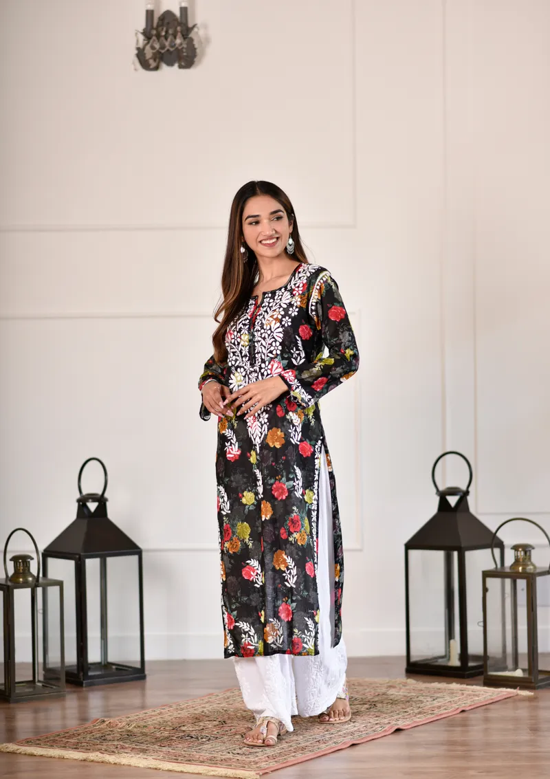 Rozy Premium Chikankari Mulmul Kurti