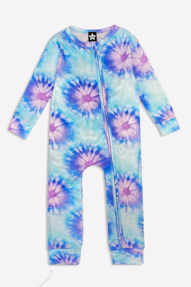 Simply Soft Footless Onesie - Lavender Aqua Tie Dye