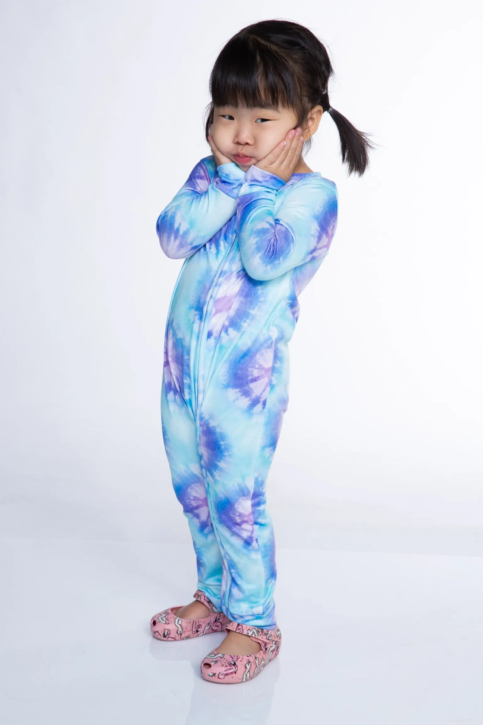 Simply Soft Footless Onesie - Lavender Aqua Tie Dye