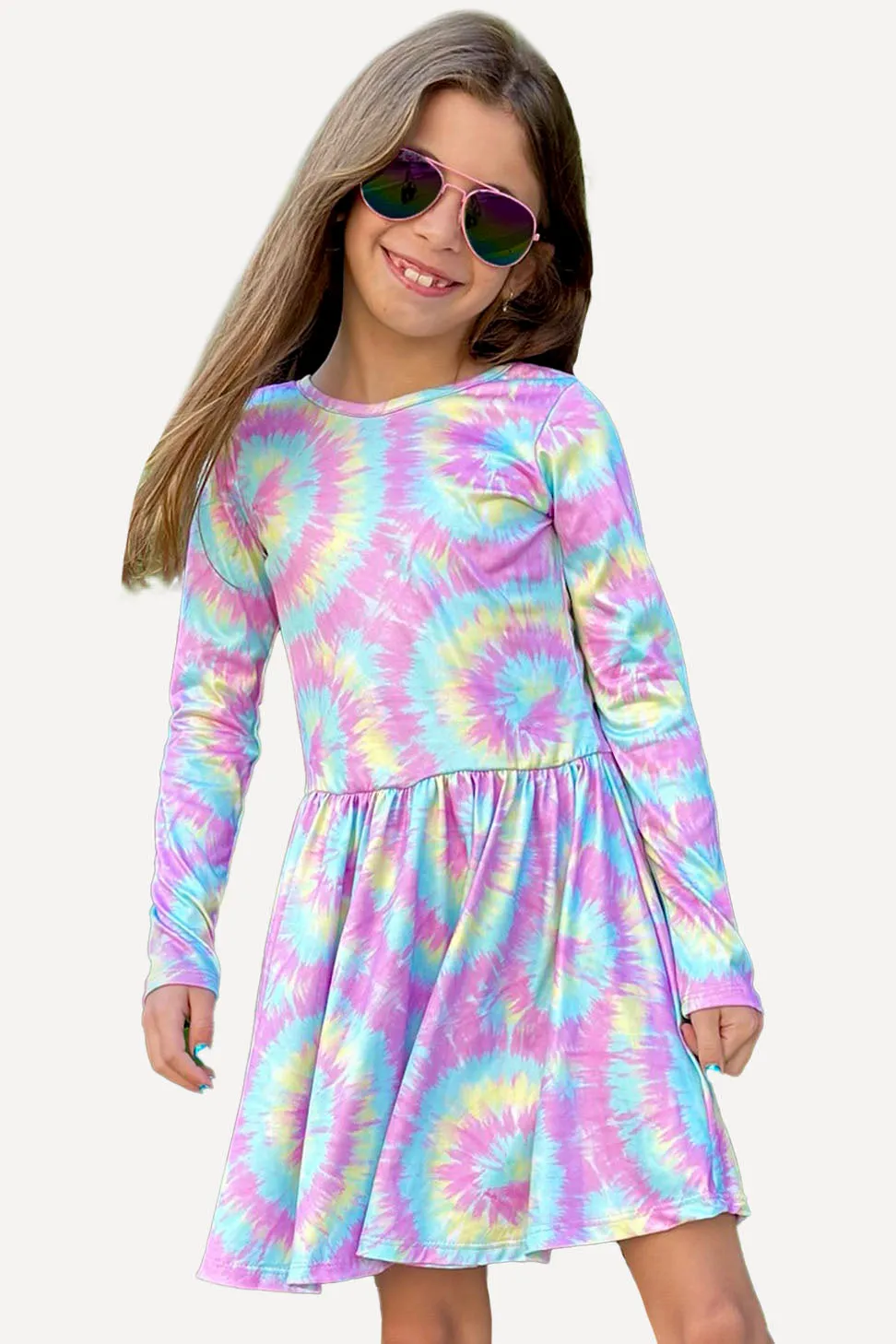 Simply Soft Long Sleeve Be Happy Dress - Cotton Candy Tie Dye