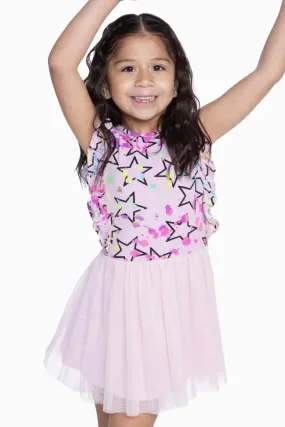 Simply Soft Ruffle Be Happy Tulle Dress - Blush Splatter Star