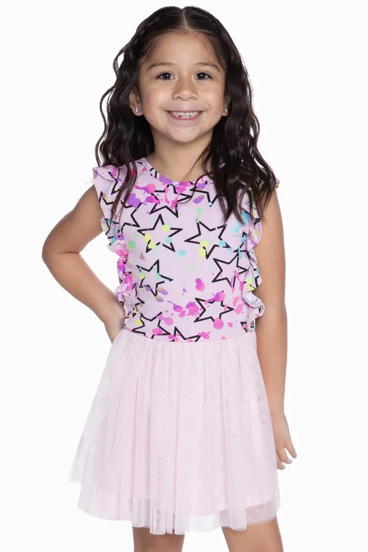 Simply Soft Ruffle Be Happy Tulle Dress - Blush Splatter Star