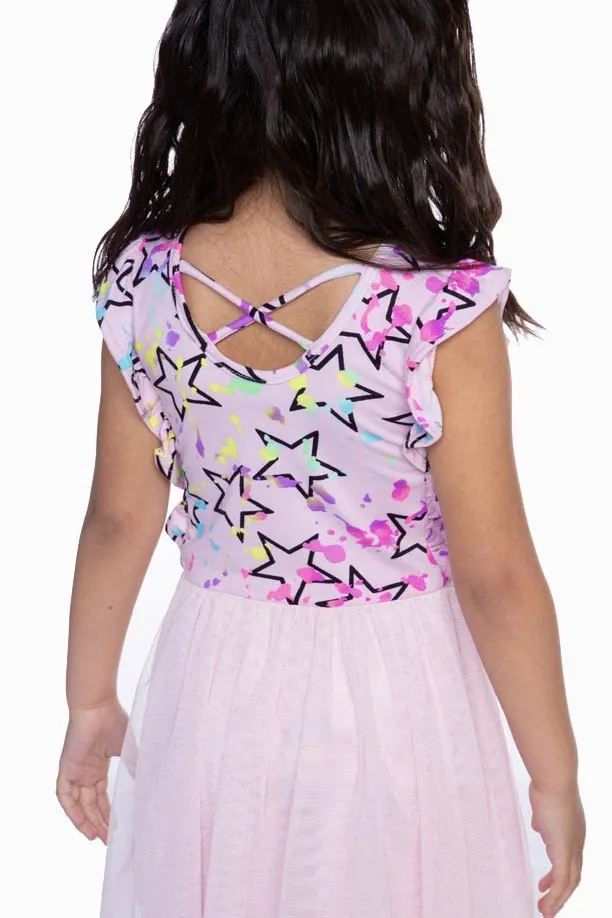 Simply Soft Ruffle Be Happy Tulle Dress - Blush Splatter Star