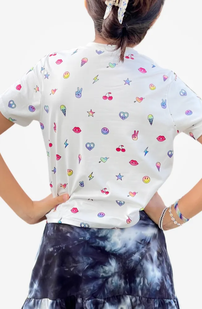 Simply Soft Short Sleeve Easy Tee - White Mixed Emojis