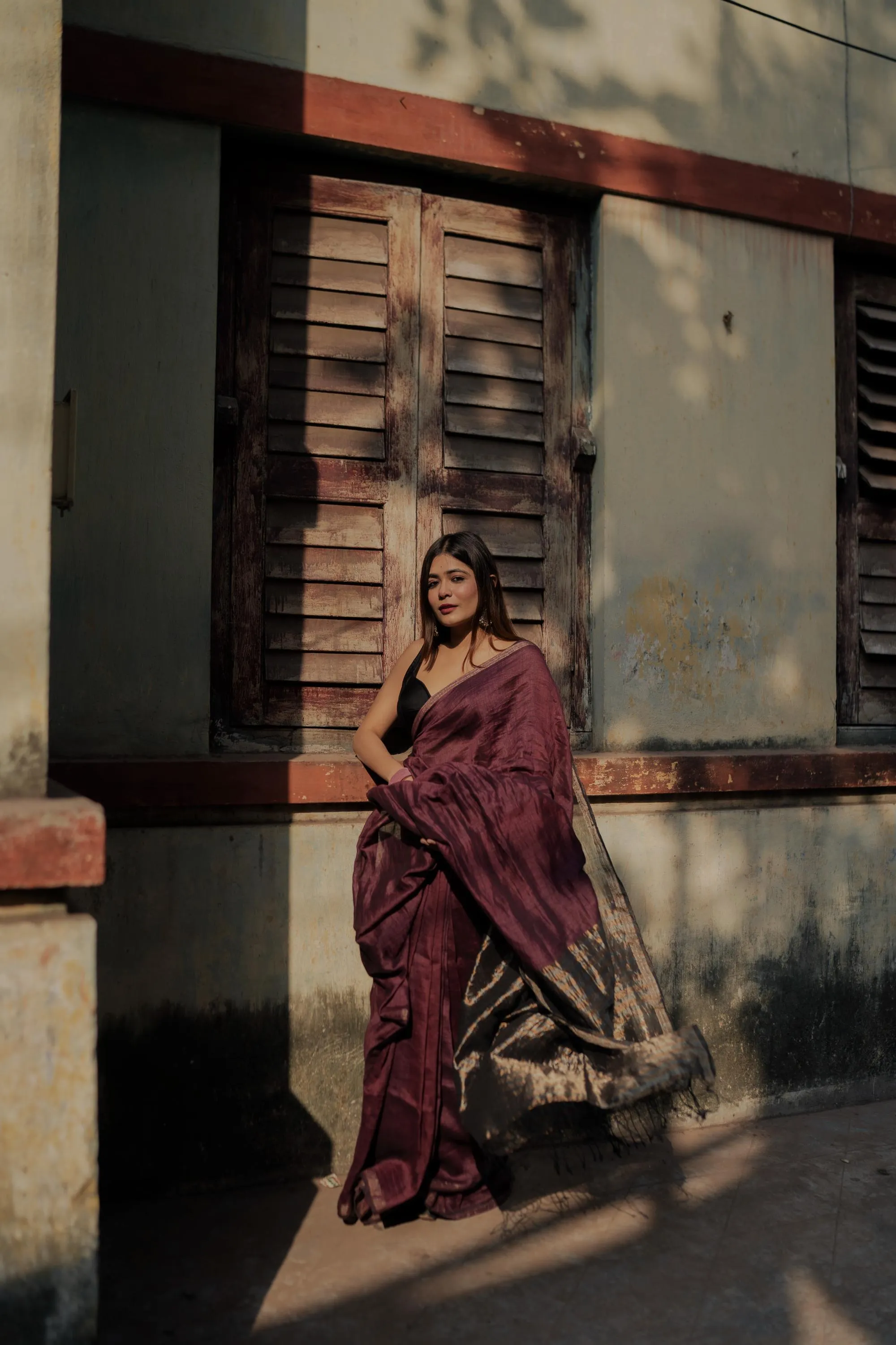 Sitara - Magenta Linen by cotton zari  saree