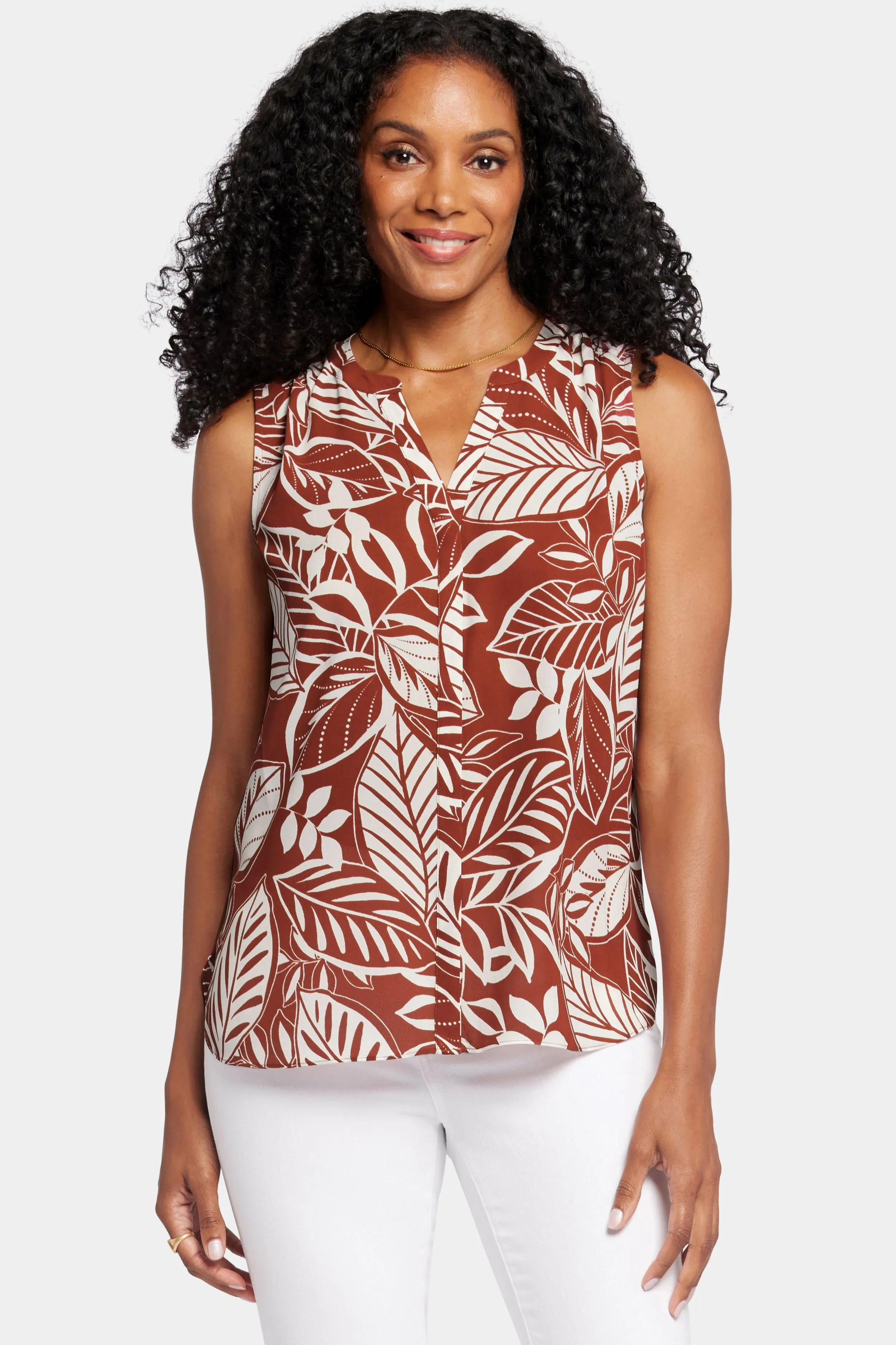 Sleeveless Pintuck Blouse Tropische Print | Arianna