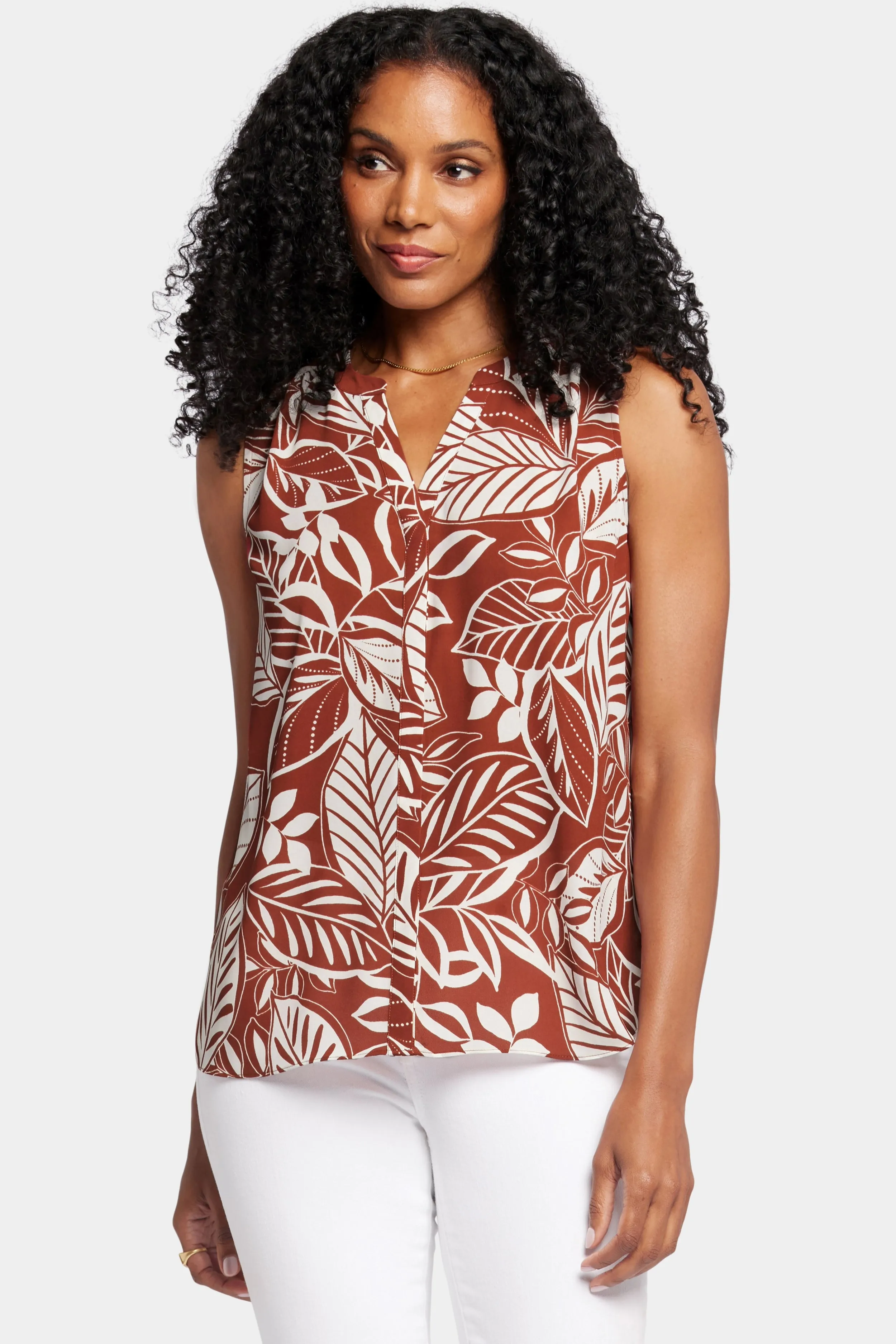 Sleeveless Pintuck Blouse Tropische Print | Arianna