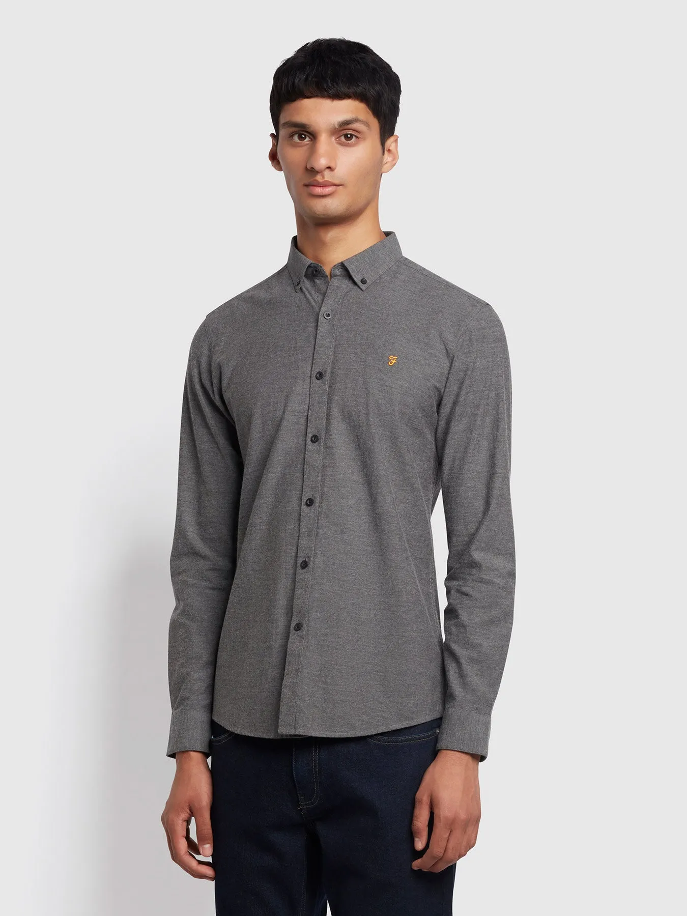 Steen Slim Fit Brushed Organic Cotton Shirt In Farah Grey Marl