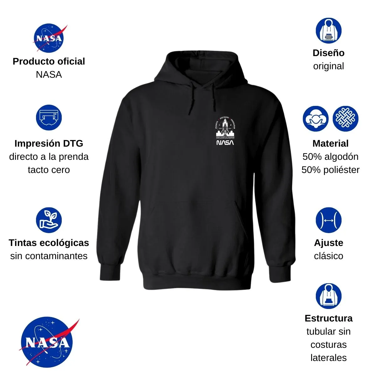 Sudadera Mujer Hoodie Nasa Cohete Espacial Escudo