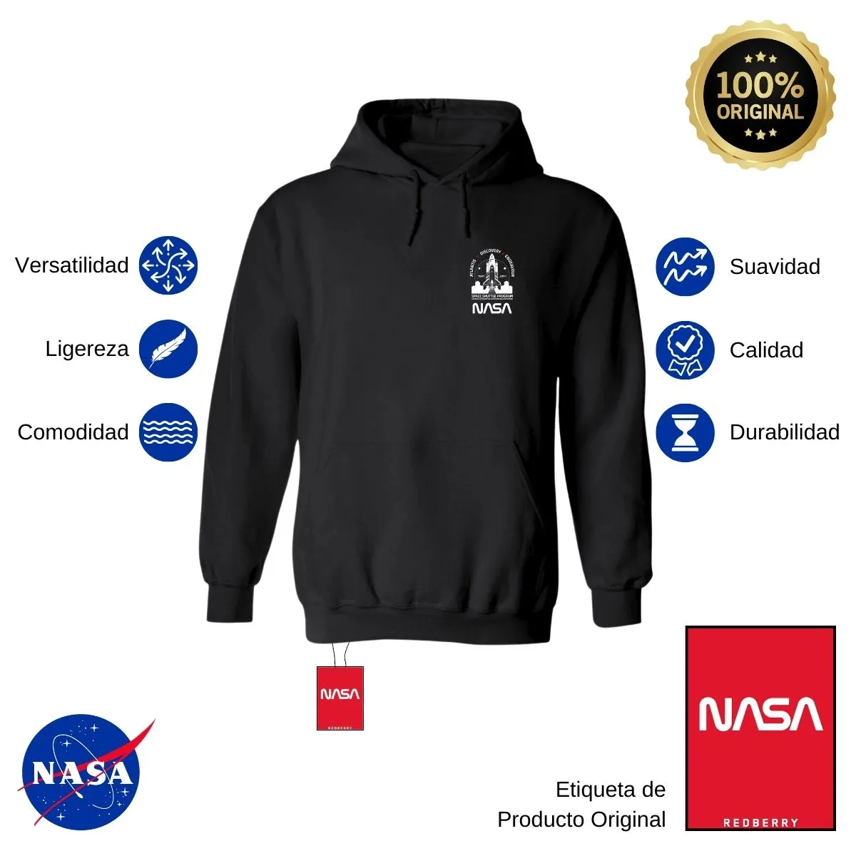 Sudadera Mujer Hoodie Nasa Cohete Espacial Escudo