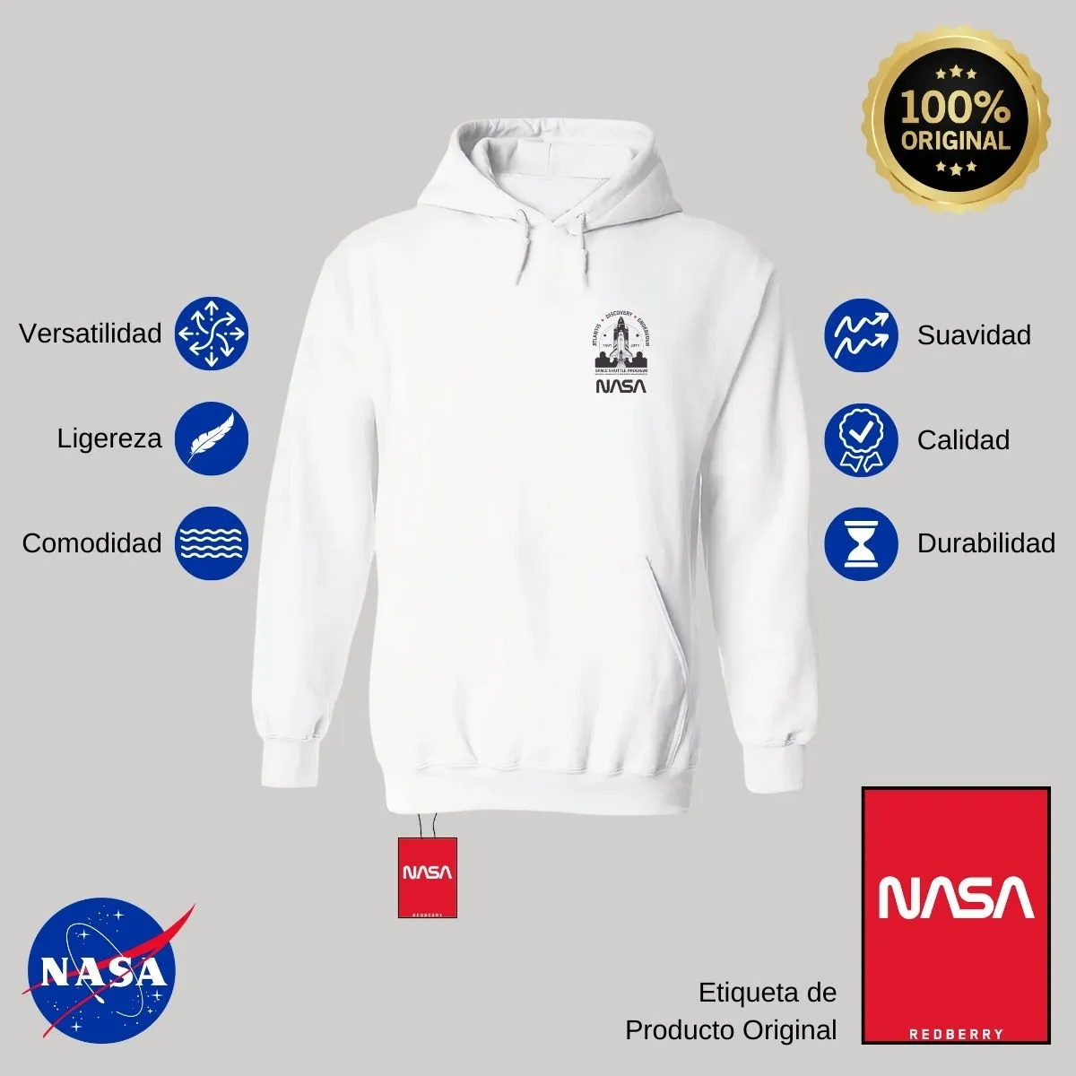 Sudadera Mujer Hoodie Nasa Cohete Espacial Escudo