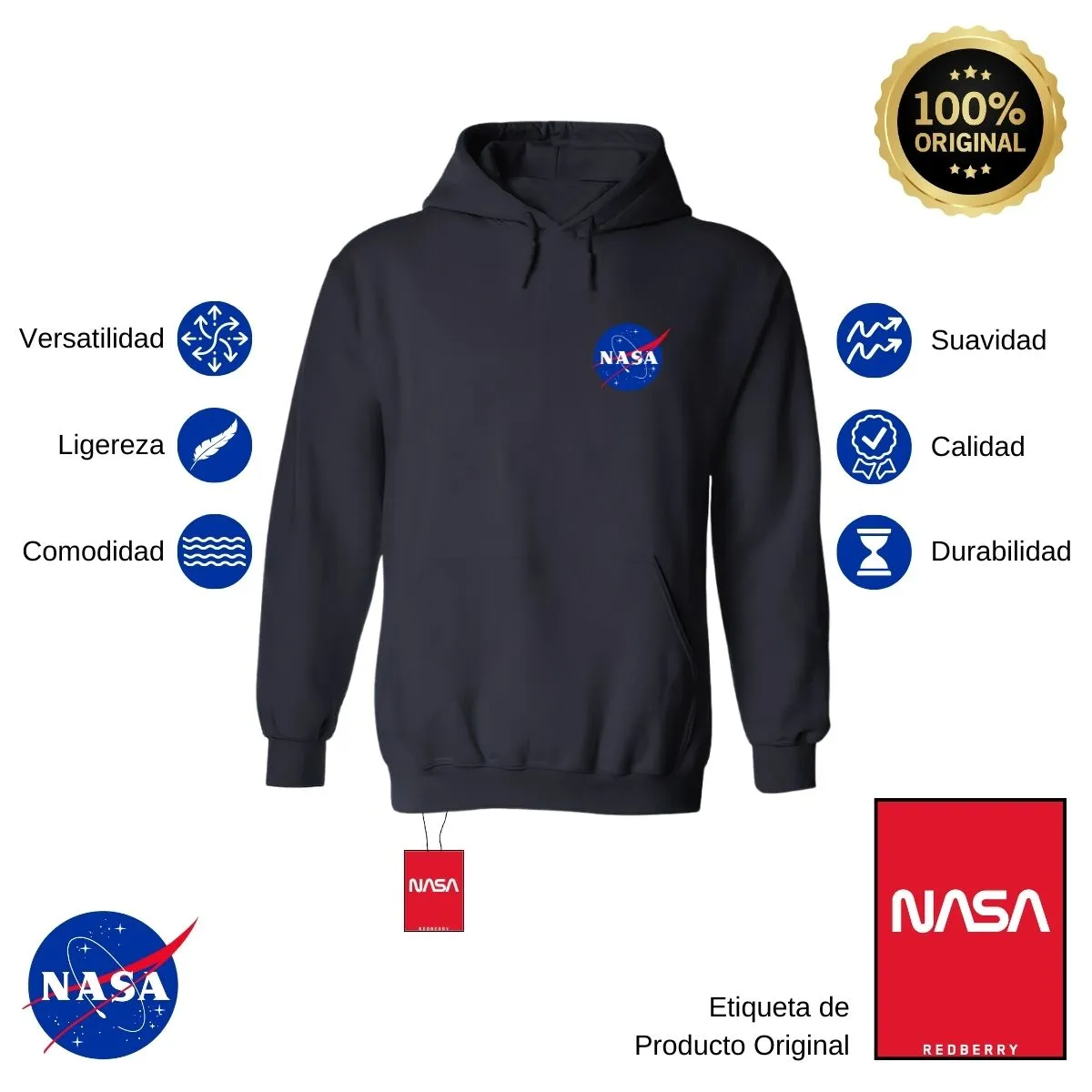 Sudadera Mujer Hoodie Nasa Logo Espacial Escudo