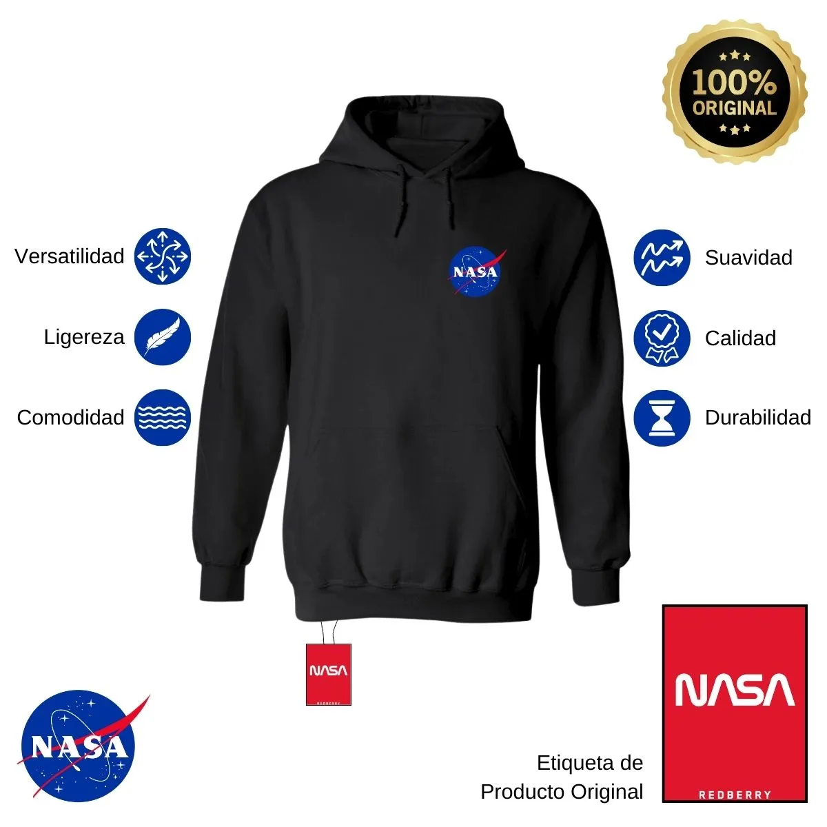 Sudadera Mujer Hoodie Nasa Logo Espacial Escudo