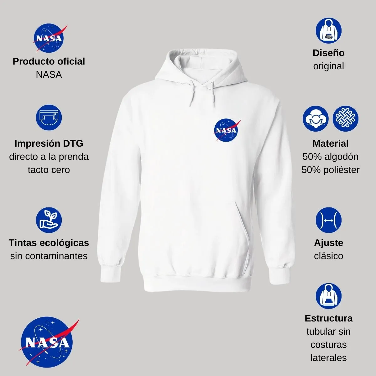 Sudadera Mujer Hoodie Nasa Logo Espacial Escudo