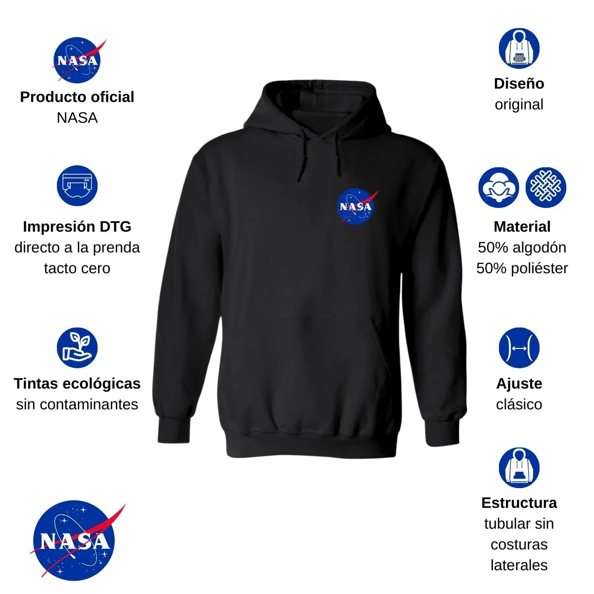 Sudadera Mujer Hoodie Nasa Logo Espacial Escudo