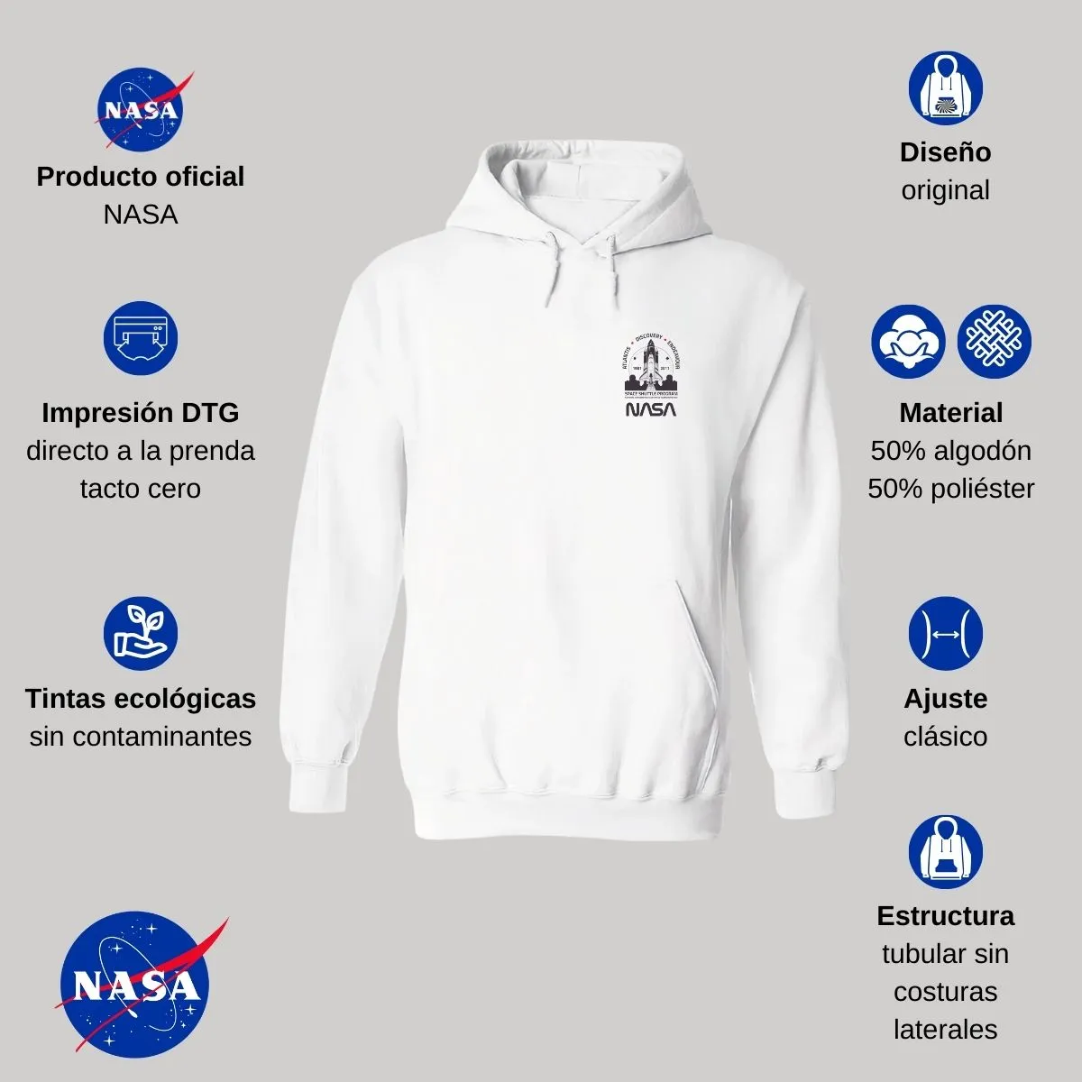 Sweater Suéter Mujer Hoodie Nasa Cohete Espacial Escudo