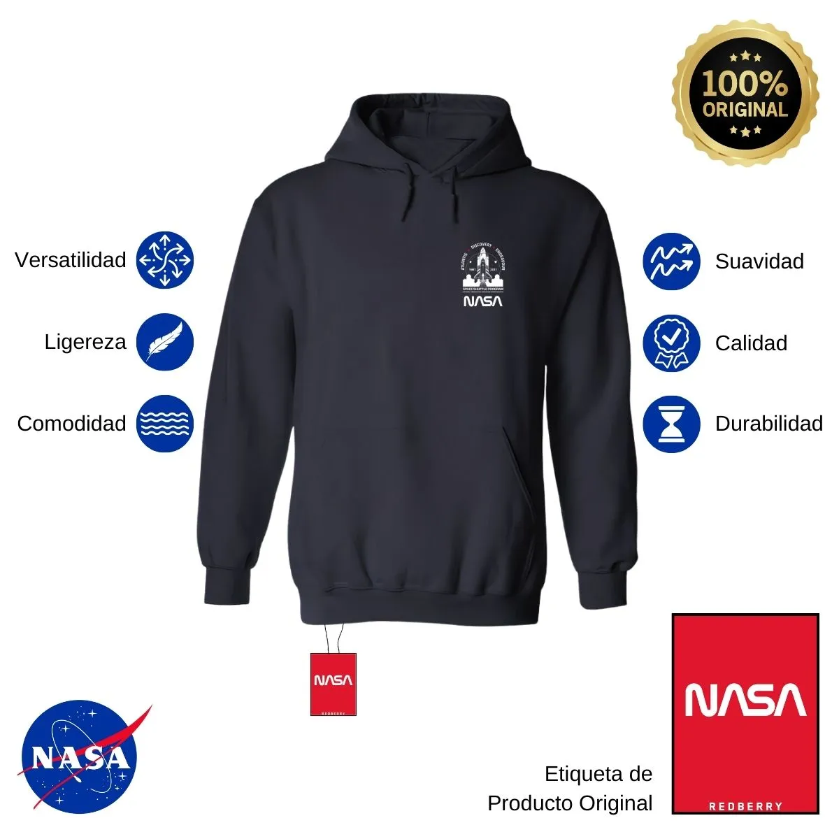 Sweater Suéter Mujer Hoodie Nasa Cohete Espacial Escudo