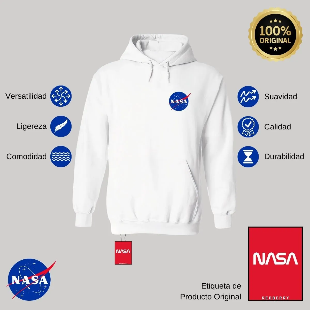 Sweater Suéter Mujer Hoodie Nasa Logo Espacial Escudo