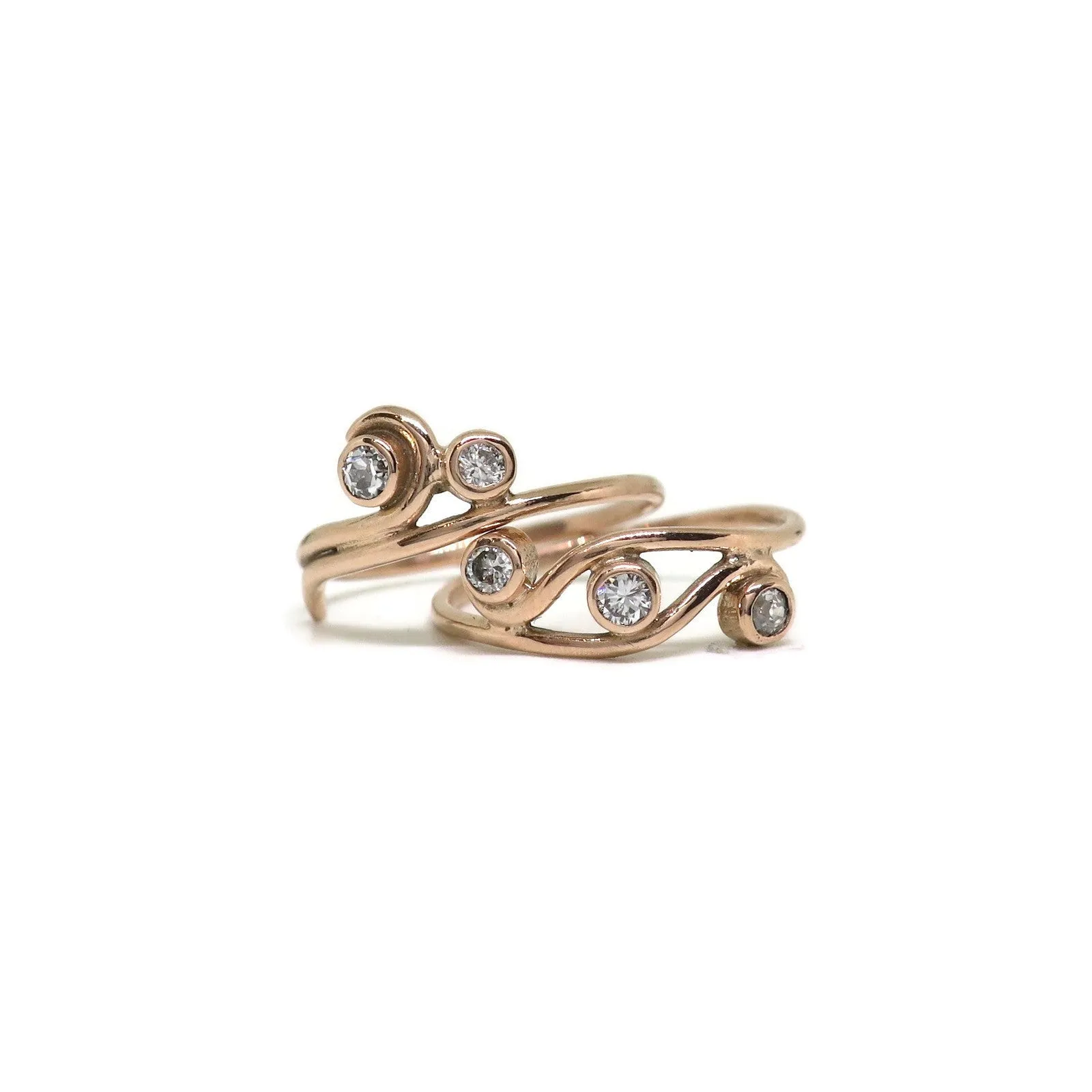 The Swirl Set - 14k Rose Gold, Old Mine Cut Diamonds