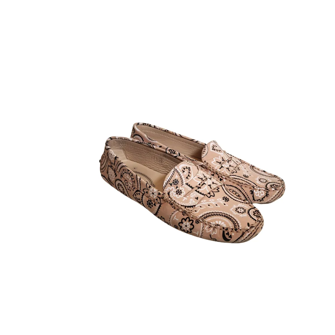 TOD'S Peach Paisley Printed Moccasin Loafers | Pre Loved |