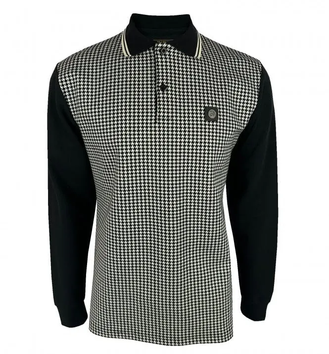 Trojan Houndstooth Panel L/S Polo Black