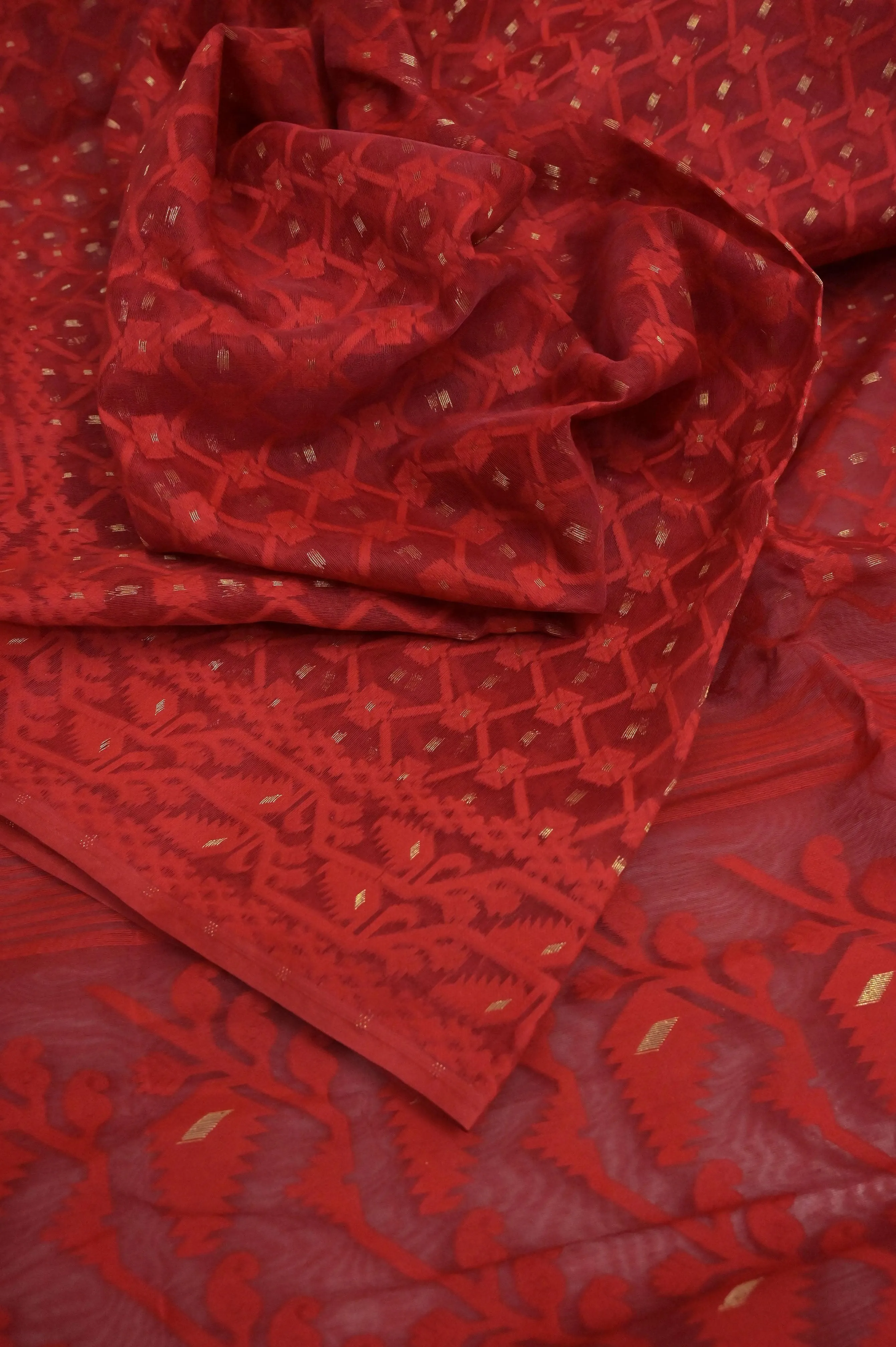 Vermilion Red Color Jamdani Saree