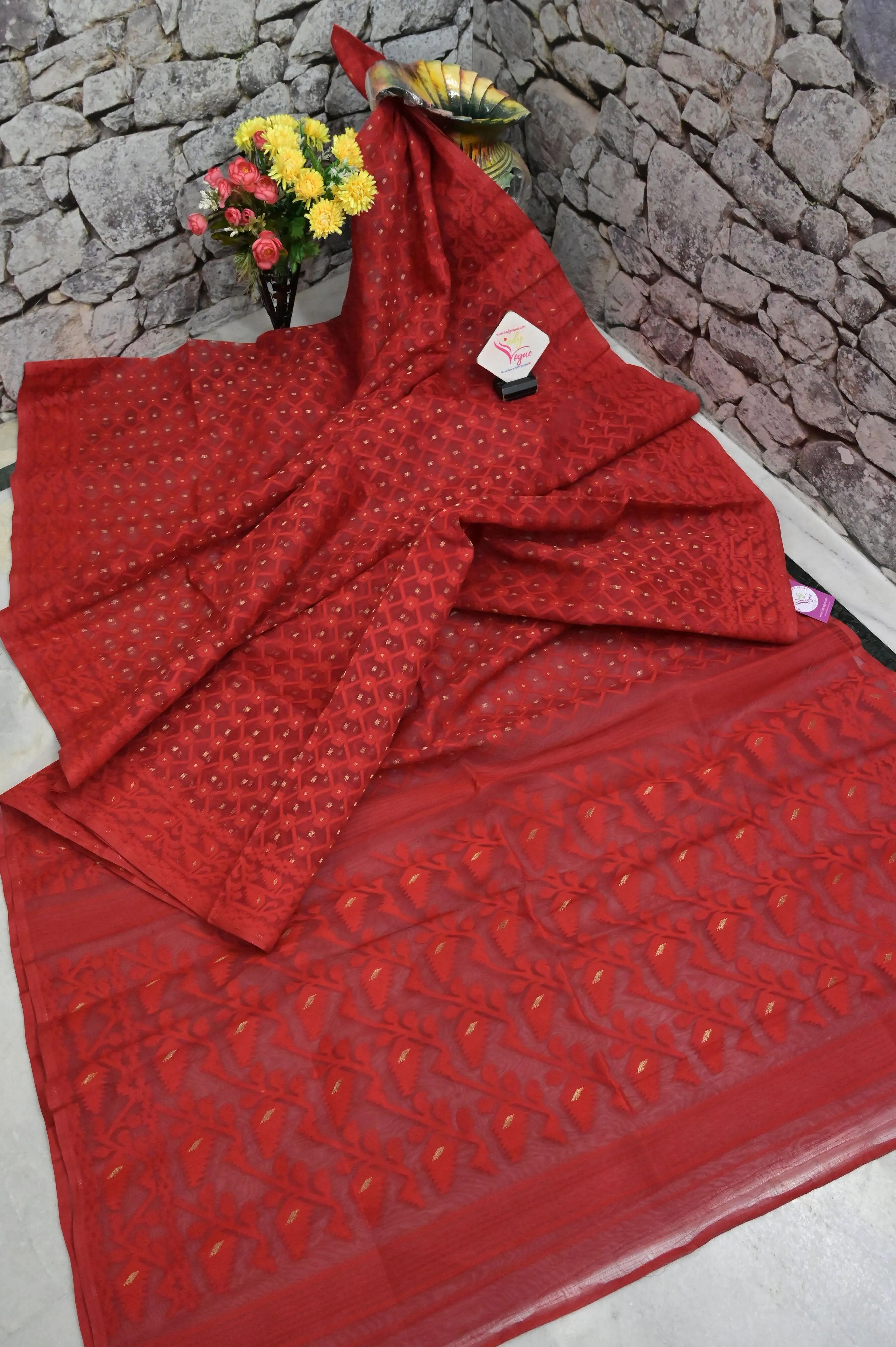 Vermilion Red Color Jamdani Saree