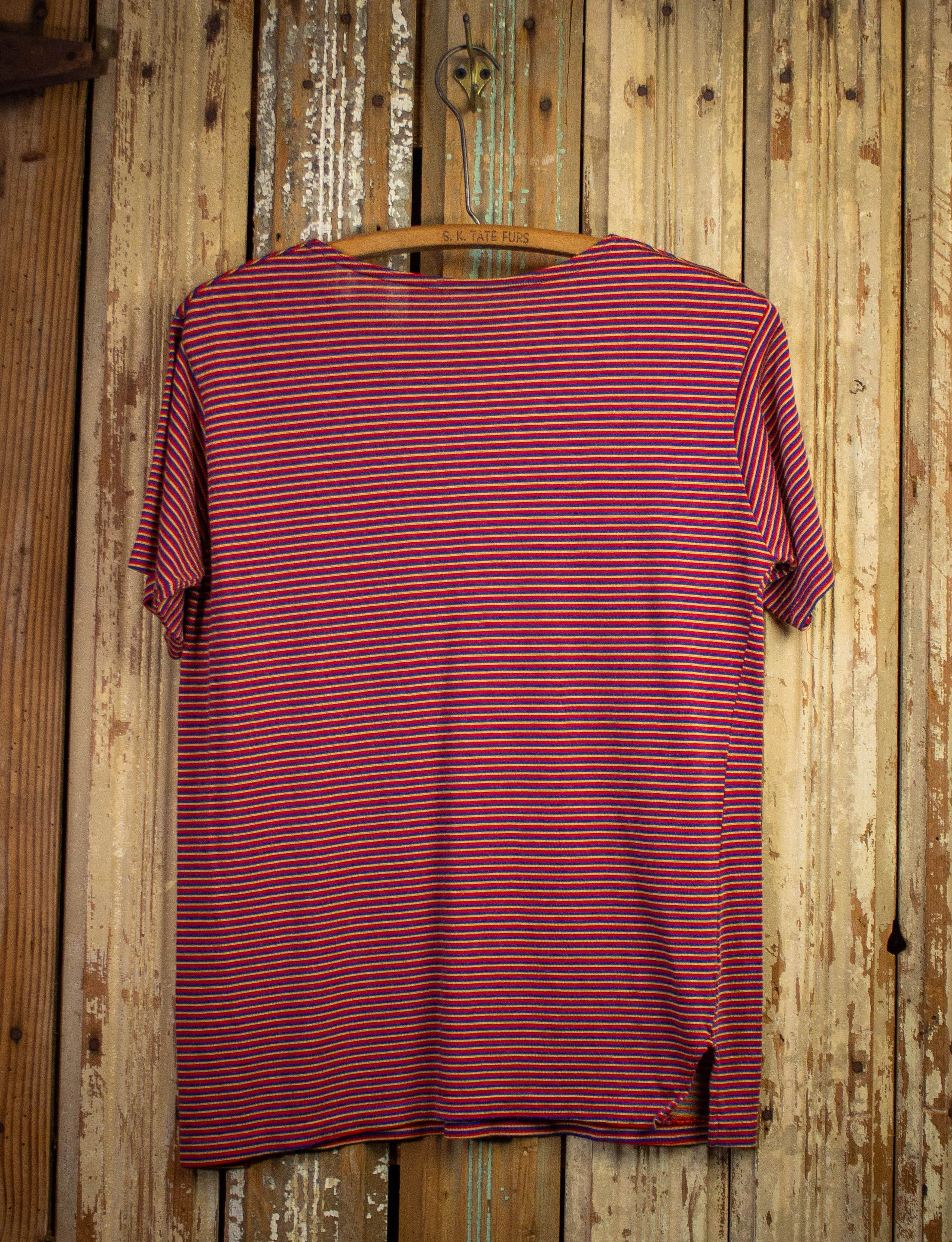 Vintage 70s Striped T Shirt Red, Blue, and Yellow Small