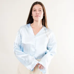 Vintage Baby Blue Pure Silk Satin Blouse (S/M)