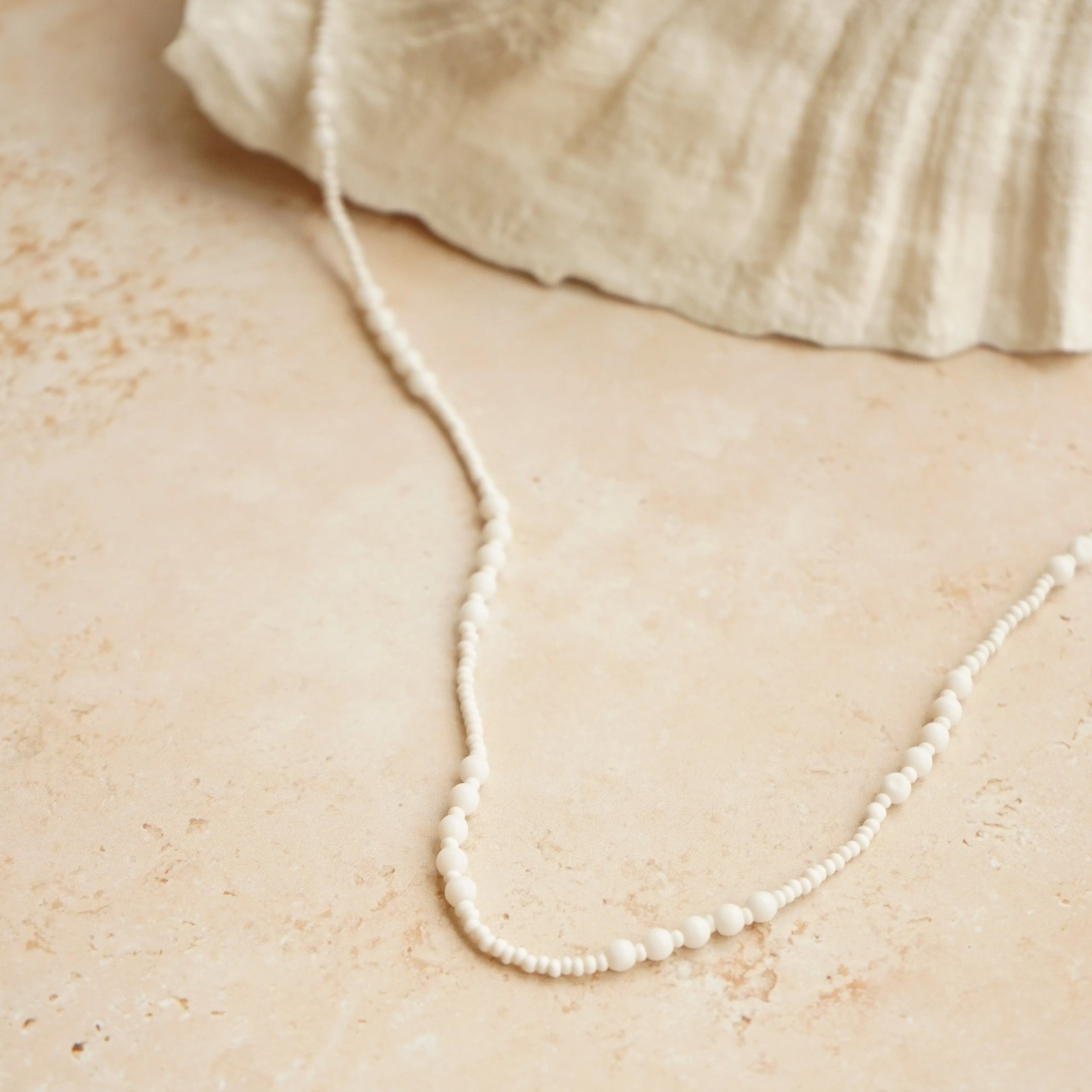 Vintage Beaded Long Necklace - White