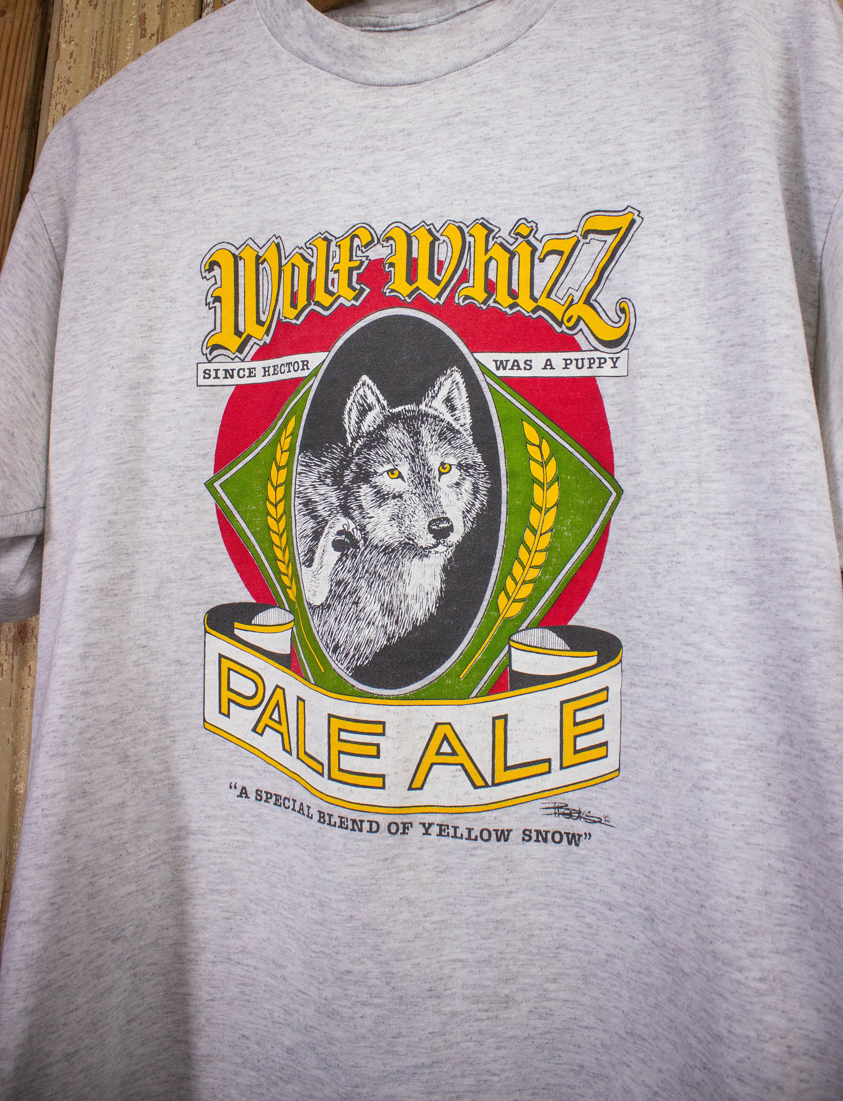 Vintage Wolf Whizz Pale Ale Graphic T Shirt Gray Large