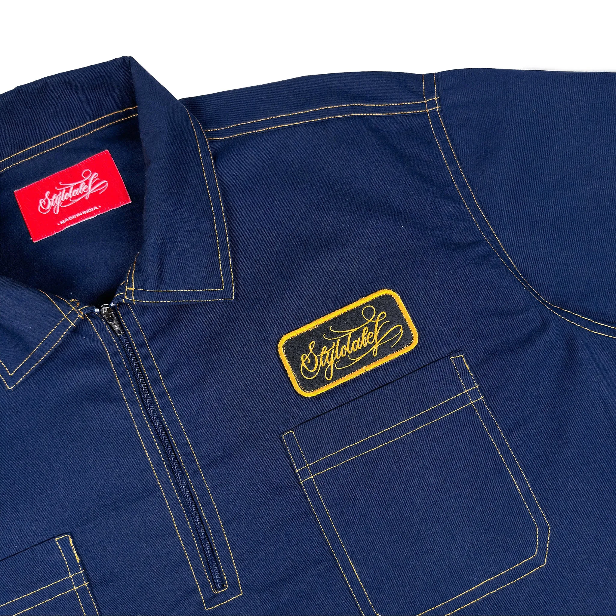 Zip up Patch Workshirt (NAVY BLUE)